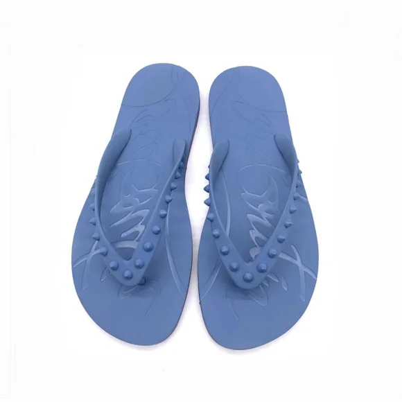 Authentic Christian Louboutin Loubi Blue Flip Flops Size 42 Christian Louboutin Loubi Donna Spike Studded Blue Flip  main image 3